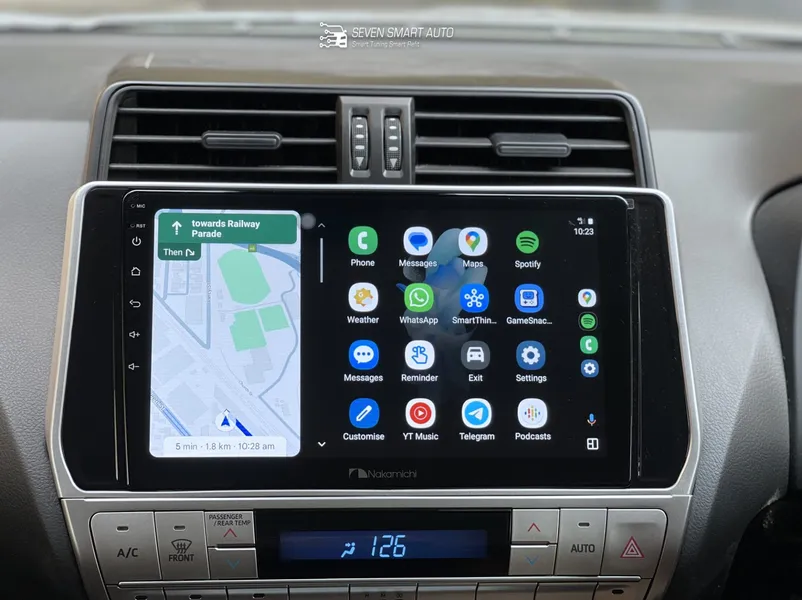 Android head unit fitted in a car dashboard