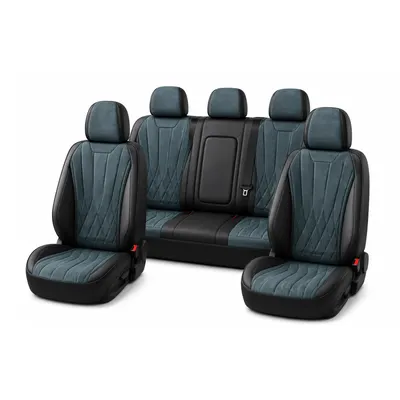 Suede + Leather Seat Covers - Teal-Black