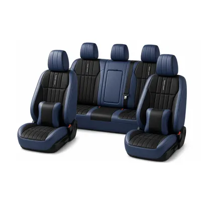Leather Seat Covers - Black-Blue