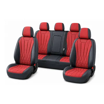 Suede + Leather Seat Covers - Red-Black