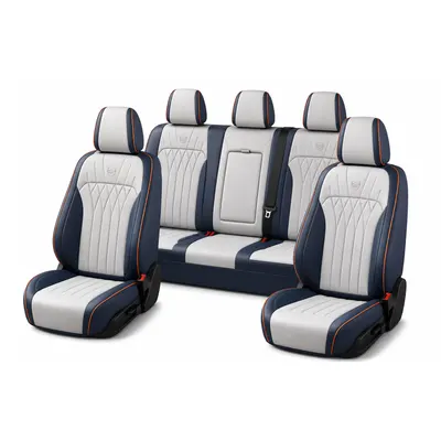 Leather Seat Covers - White-Blue