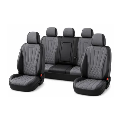 Suede + Leather Seat Covers - Grey-Black